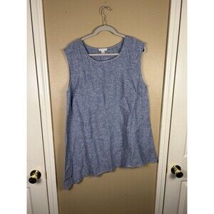 Garnet Hill Blue Beach Top Linen Sleeveless Lagenlook Coastal Asymmetrical 14